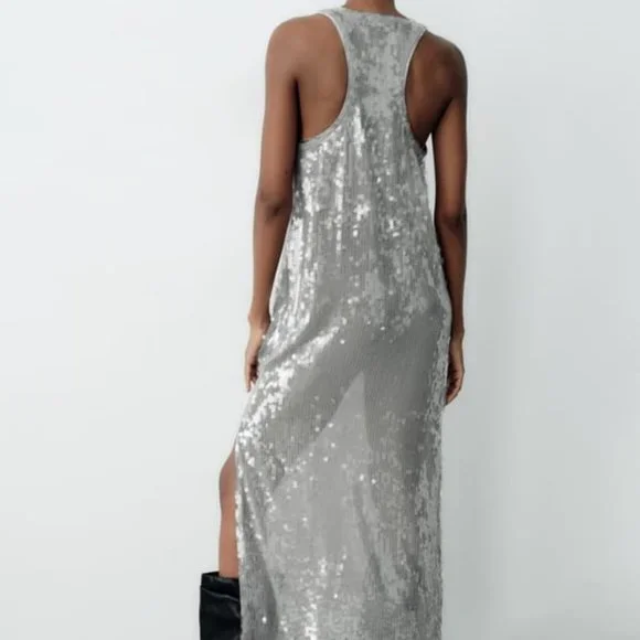 ZARA SEQUIN DRESS SILVER | 2712/246 326/015 - Picture 4 of 7